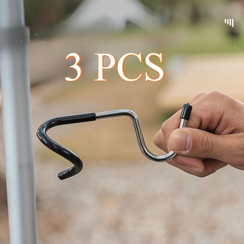 3pcs/4pcs/5pcs No-drill Tail Hooks, Camping Balcony Outdoor Stainless Steel Non-slip Light Pole Tent Pole Storage Hanger Light Hooks