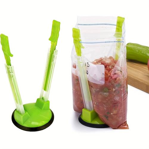 adjustable baggy rack stand 2 pack prop plastic freezer storage bags open hands free to pour snacks and meal prep ingredients with no food or kitchen mess