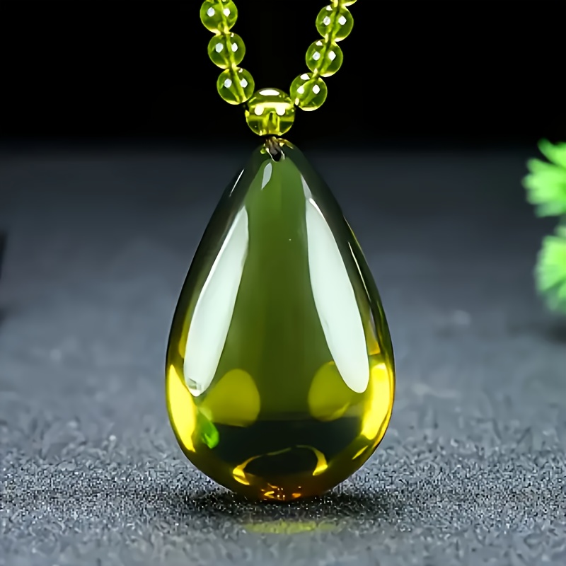 Image of Natural Mexican 7a Grade Amber Teardrop Pendant Necklace, Holiday Gift, Unisex, Suitable For Daily Wear And , Perfect Gift For Family Or