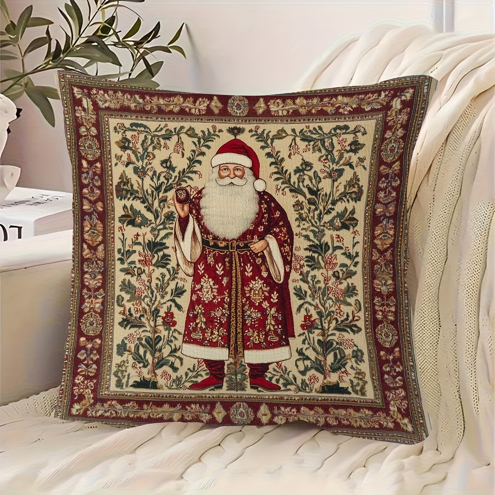 TEMU A Vintage Santa Claus Design Cushion Cover, Double-sided Printed, Short Plush, Measuring 45.72x45.72cm, Made Of Polyester, With A Zipper,