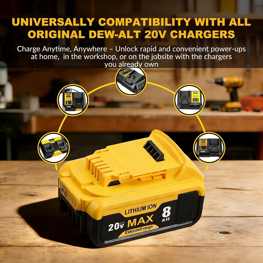 8000mAh 20V MAX Replacement Li-ion Battery for Dewalt Cordless Power Tools DCB208 DCB207 DCB206 and More