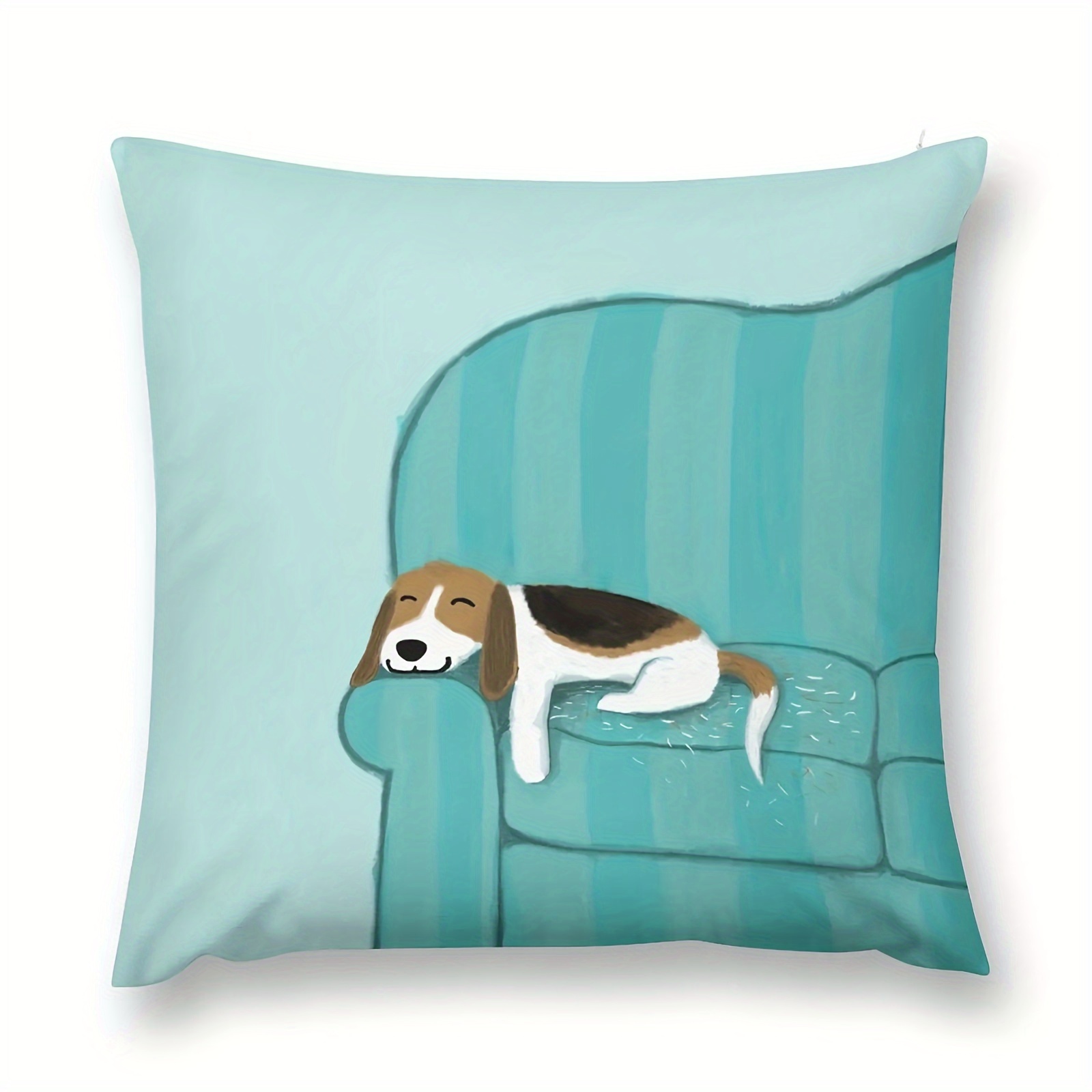 

1pc Happy Couch Dog - Cute Beagle Relaxing On Sofa Short Plush Throw Pillow Cover Decorate For Sofa Pillow Cover Cushion 18x18 Inch (no Pillow Core)