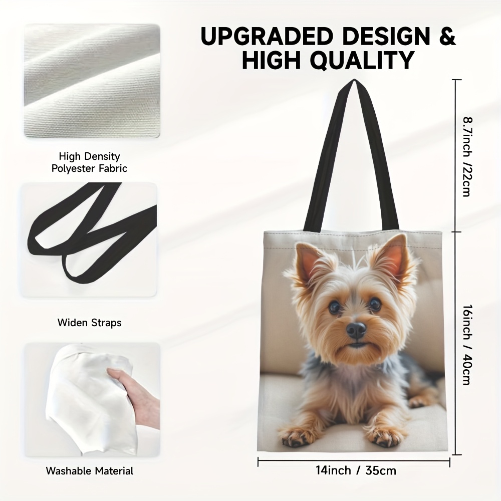 TEMU 1pc, Dog Print Tote Bag For Women, Chic And Shoulder Handbag, Durable Polyester, Machine Washable, Perfect For Travel &