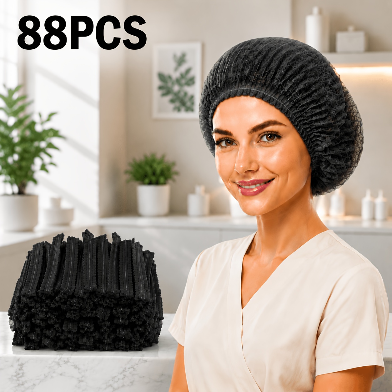 TEMU Disposable Non-woven Fabric Chef Caps And Hairnets Available In Black, White And Blue; Non-woven Hats, Hairdressing And Beauty Headgear, Kitchen