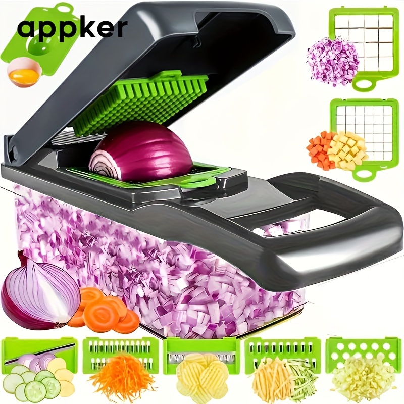 

Appker 12-in-1 Manual Vegetable Chopper, Multifunctional Plastic Fruit Slicer, Food Grater With Container, Onion Mincer With Blades, Potato , Kitchen Gadgets
