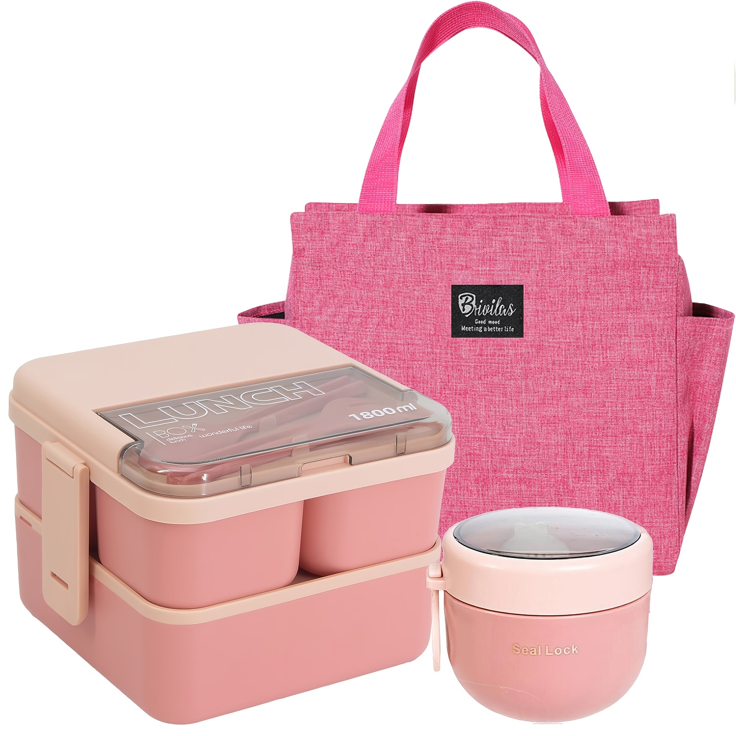 TEMU Stackable 60.87oz Large Capacity Lunch Box Kit:adults Lunch Box With Cup And Lunch Bag, For School, Office, Camping, Picnics, .bpa-free.