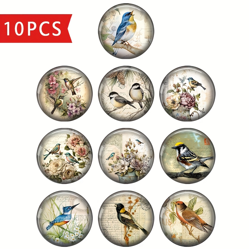 Image of 2d Flat - Vintage Lovely Birds Art Patterns 20mm/25mm Round Photo Glass Cabochon Demo Flat Back Making Findings