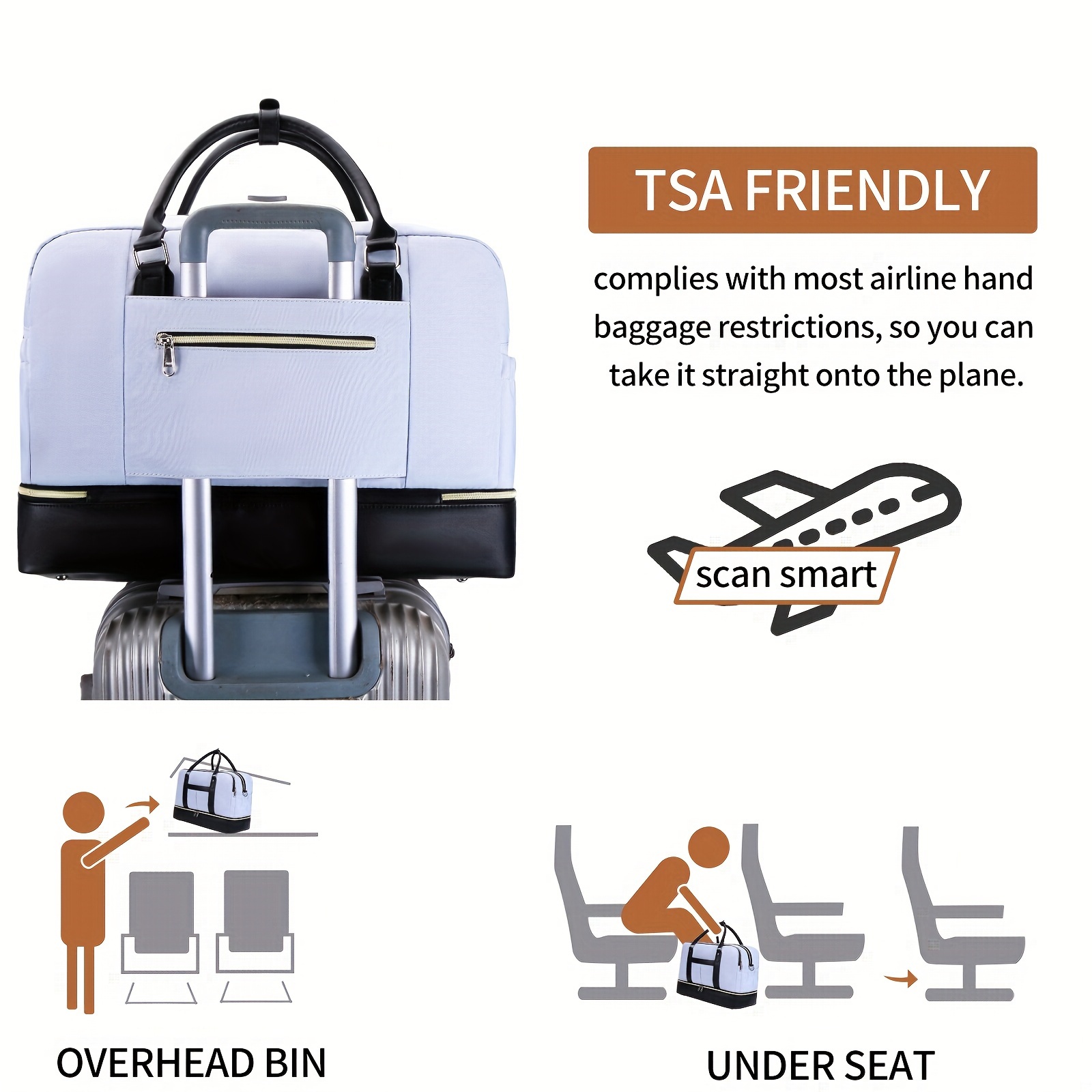 womens bag large overnight bag weekend travel bag trolley Temu