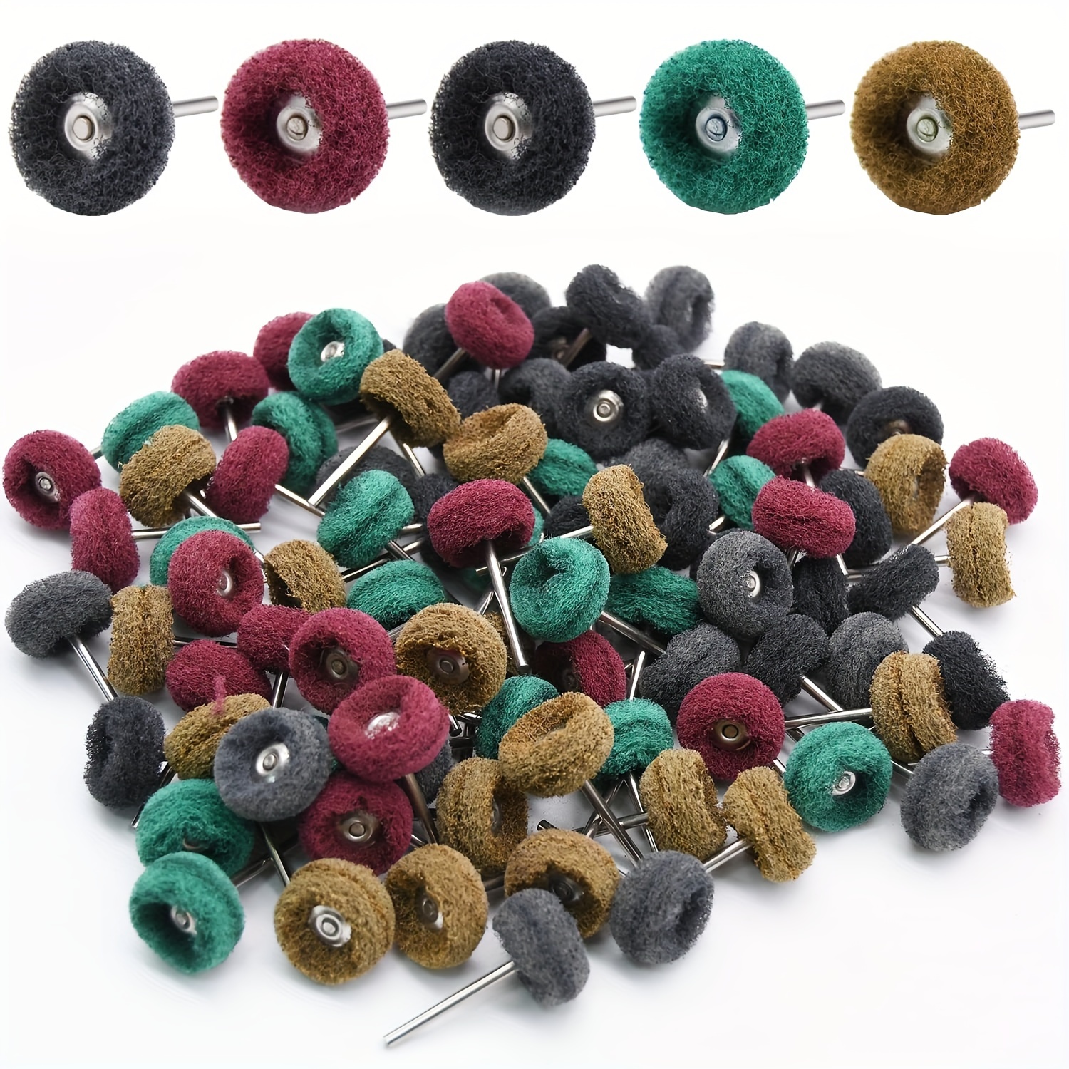 

50//200pcs Wheel, 1" Buffing Polishing Wheels, Metal Polishing Compound For Rotary Tools-1/8"(3mm) Shank, 80 Grit, 180 Grit, 240 Grit, 400 Grit, 600 Grit