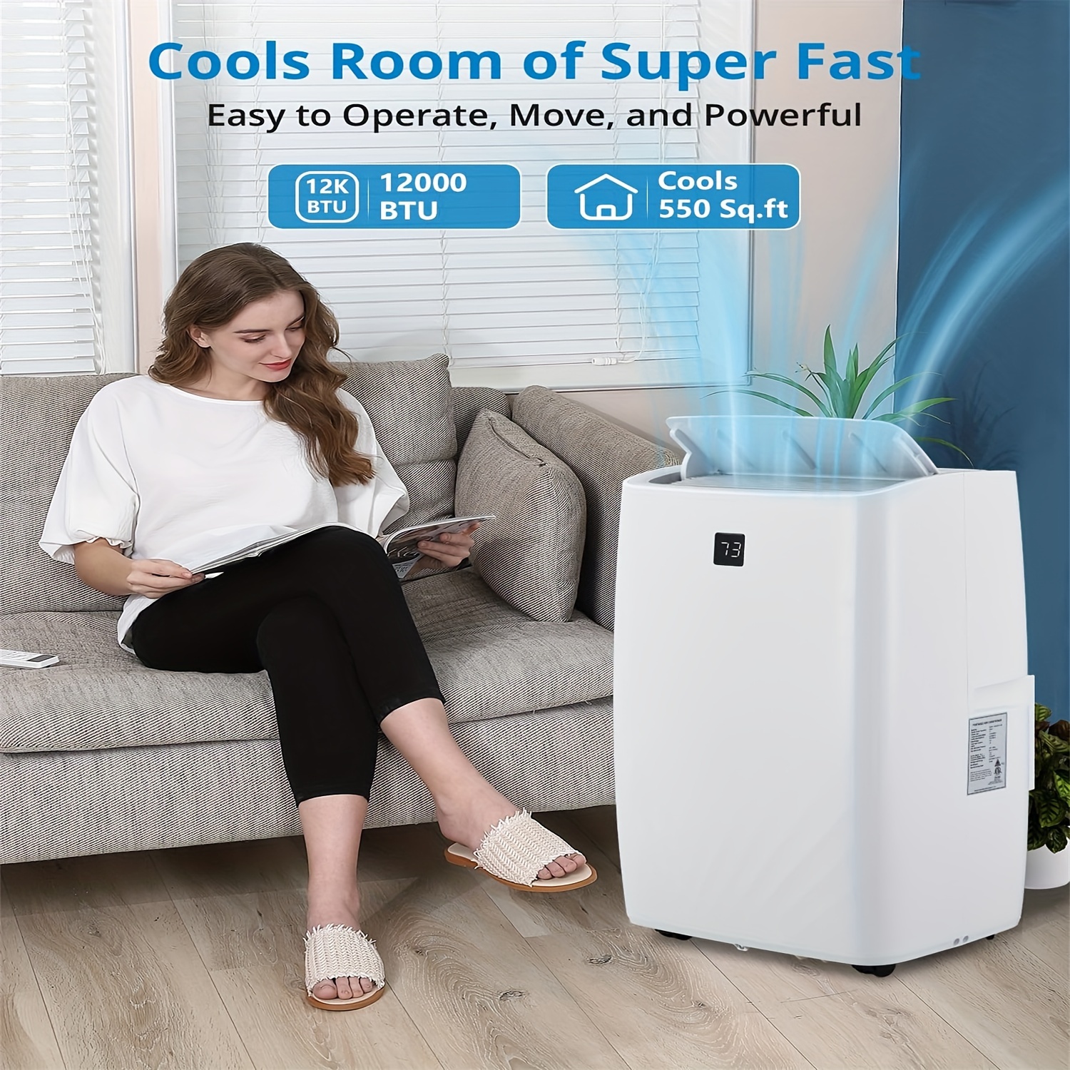 

12000 Btu Unit, Air Conditioner With Remote Control, Cool, Fan And Dry Function, Sleep Mode/ Timer, Quiet Operation, 110-115v, Cools 550 Sq.ft