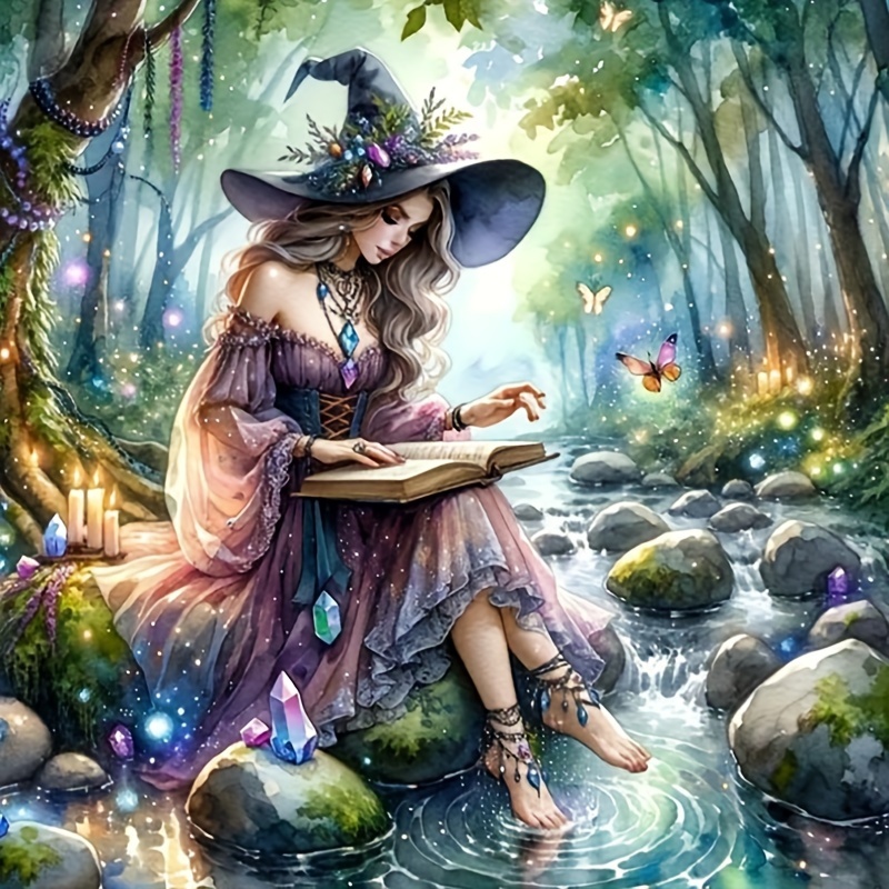 

5d Diamond Painting Kit - Enchanting Lady Reading In Forest - Round Acrylic Diamonds Embroidery Art For Wall Decor - Diy Full Drill Cross Stitch Craft - Ideal Gift For People Theme Lovers