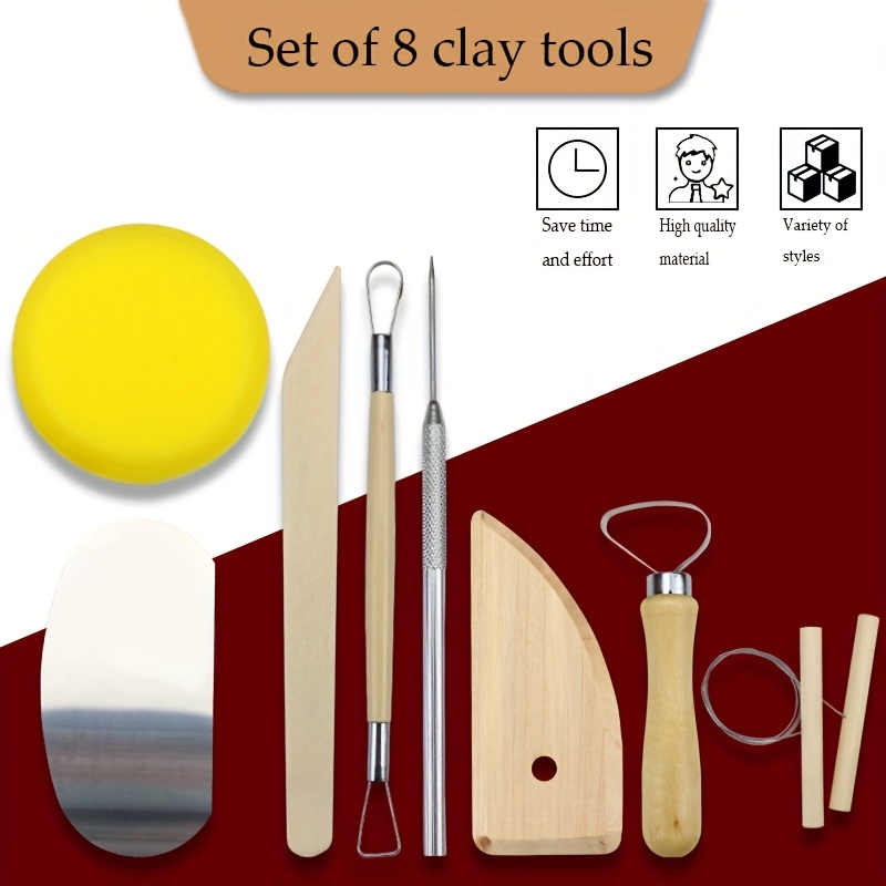 

8pcs Clay Sculpting Tool Set, Wooden Material, Uncharged, For Pottery And Ceramic Crafting, Time-saving & High-quality Material Styles