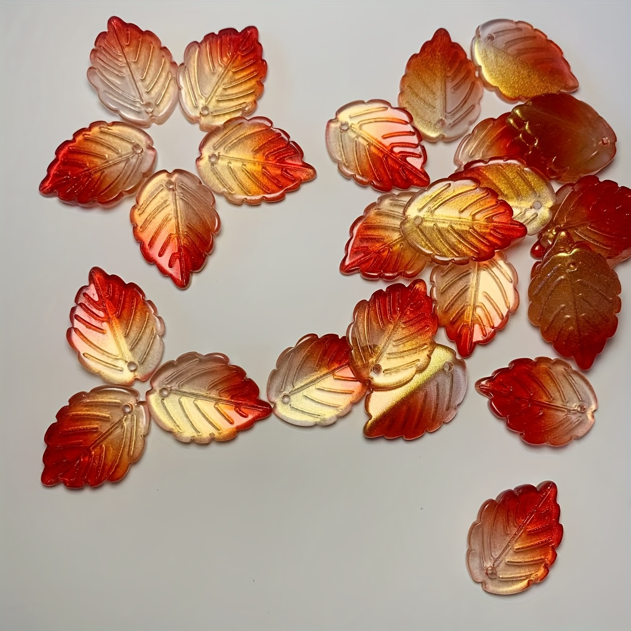 TEMU 25pcs Leaf-shaped Glass Beads With Ombre Gradient Colors (//) - Leaf Teardrop For Diy Mosaic, Jewelry Making, Sewing Crafts - Compatible For