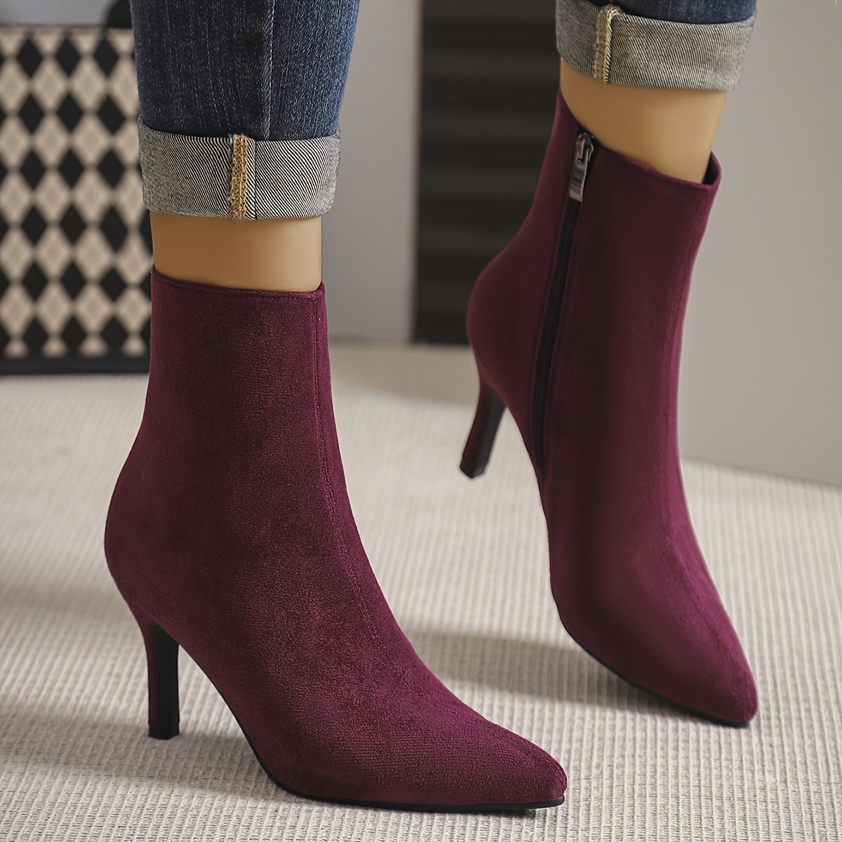 Pointed Toe Ankle Boots with Inner Fleece Warm Lining