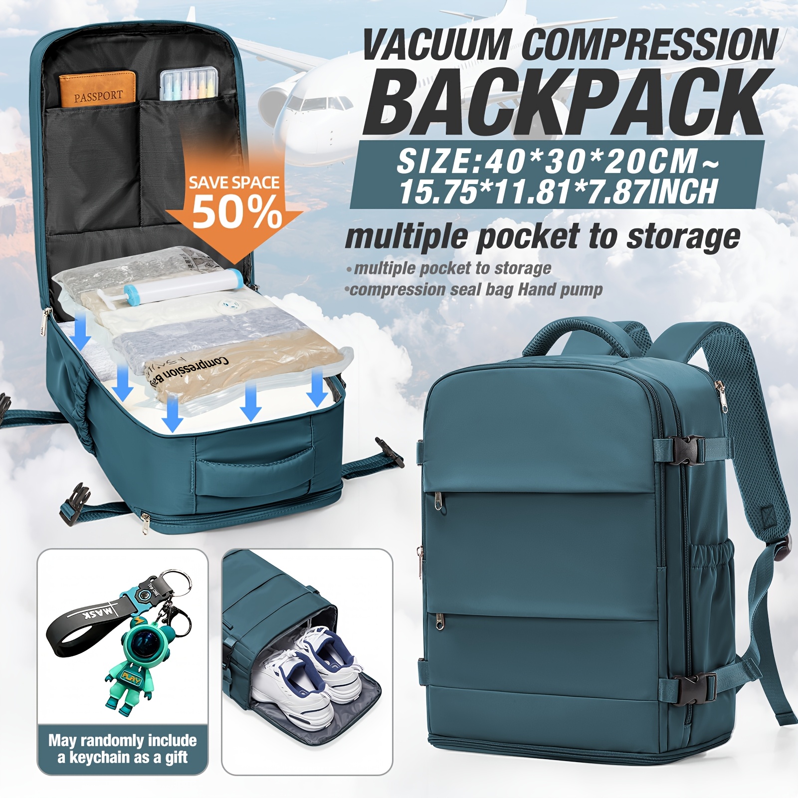 E-shop Reisetasche Gepäcktasche 40 X 30 X 20 Fluggeeignet Multifunktionaler Rucksack Damenrucksack Vakuum Kompressionsbeutel mit Vakuumpumpe