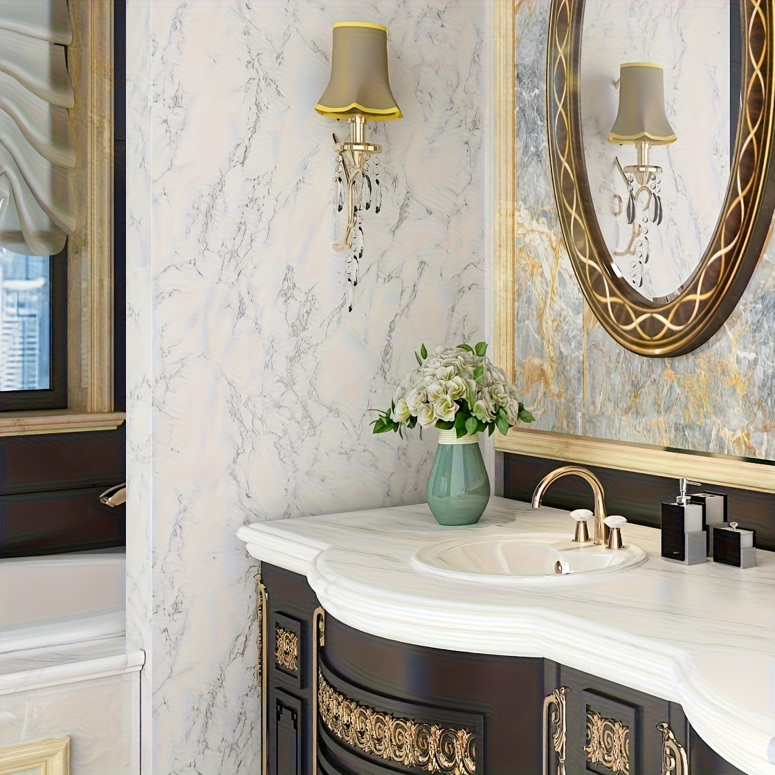 A Roll of PVC Wallpaper, Self-adhesive, Waterproof, Oil-proof, Dirt-resistant, Removable, Suitable for Bedrooms, Cabinets, Living Room Furniture Renovation, Easy to Stick and Peel-off-