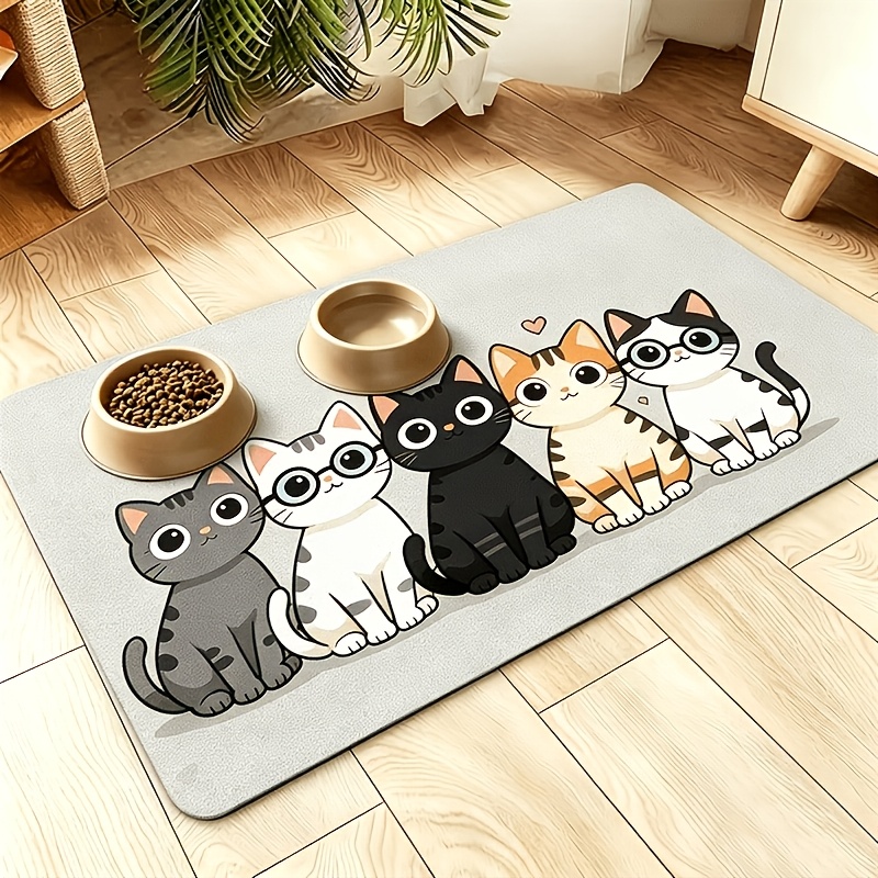 TEMU 1pc Diatomite Pet Feeding Mat, Absorbent And Easy To Clean, Suitable For Dogs And Cats, Series With Patterns, Washable Pet Feeding Mat, Non-slip