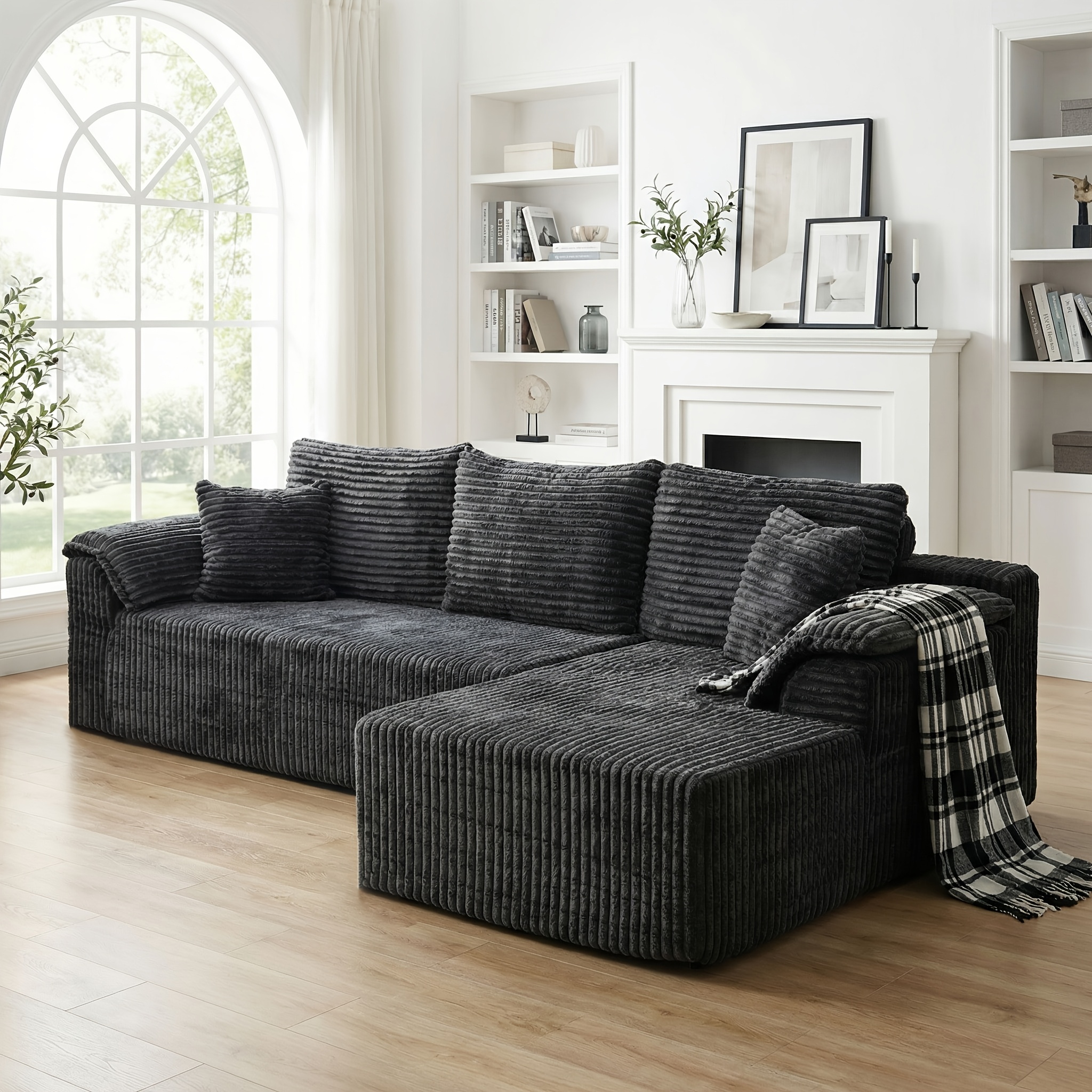 l shaped living room combination sofa with side lounge chairs using deep sponge filled cushions modular boneless sofa and a comfortable set of armchairs suitable for placement in   living rooms small apartments and living room furniture
