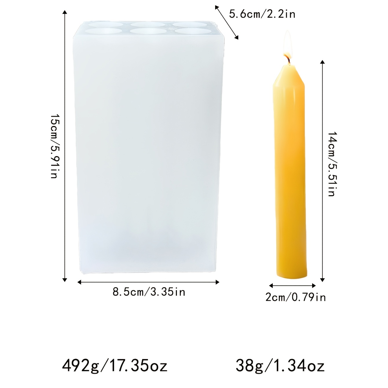 TEMU Stampo per candele in silicone fai da te a 6 cavit� con bastoncino affusolato a cilindro a sei | Candela per aromaterapia in resina S