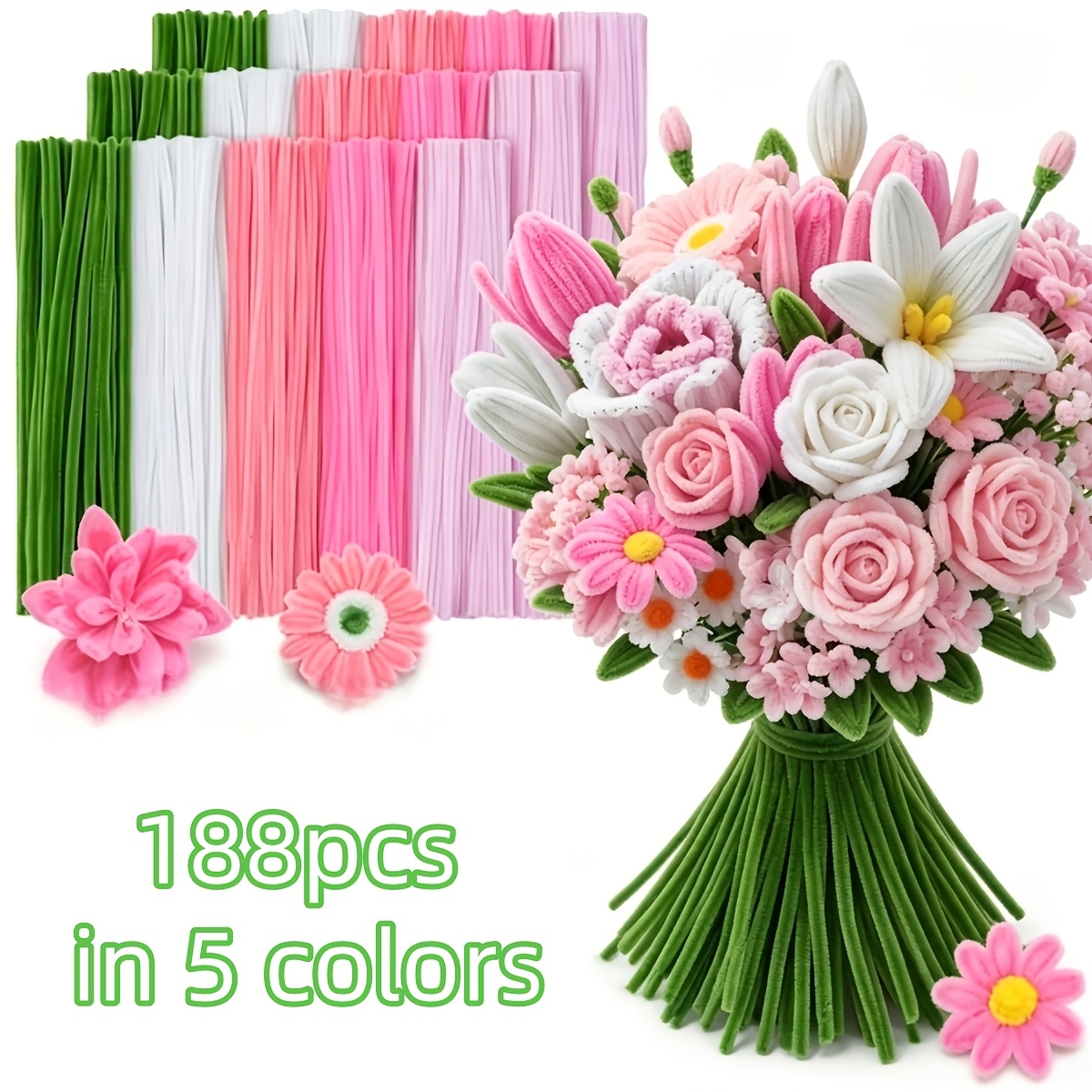 TEMU 188 pièces de bâtonnets flexibles multicolores pour la fabrication de fleurs, - Bâtonnets souples multicolores, matériel de bricolage , parfaits