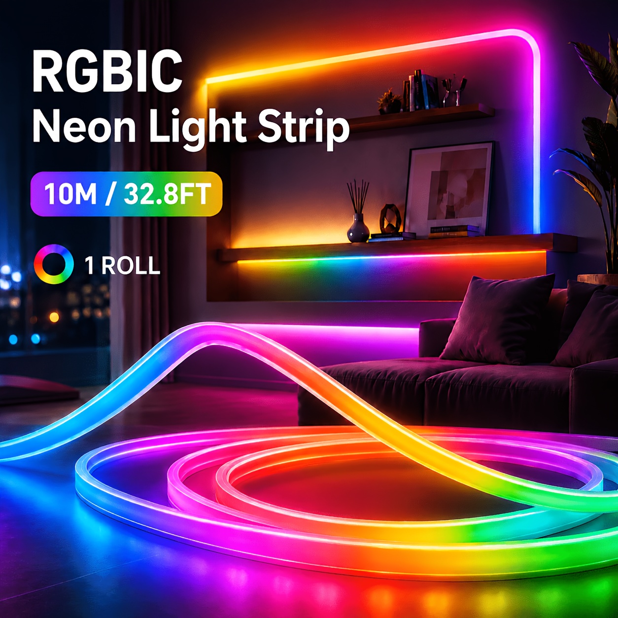 Image of Rgbic Neon Led Strip Lighting Featuring Via Remote And Smartphone App, Equipped With Timer, Multiple , Music Sync, Color Palette, Perfect For Party, Stage, Home, And Outdoor Use