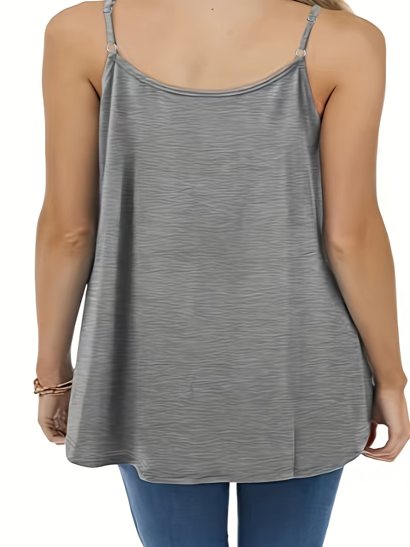 Plus Size Solid Cami Top, Crew Neck Spaghetti Strap Top For Summer, Women's Plus Size?Clothing