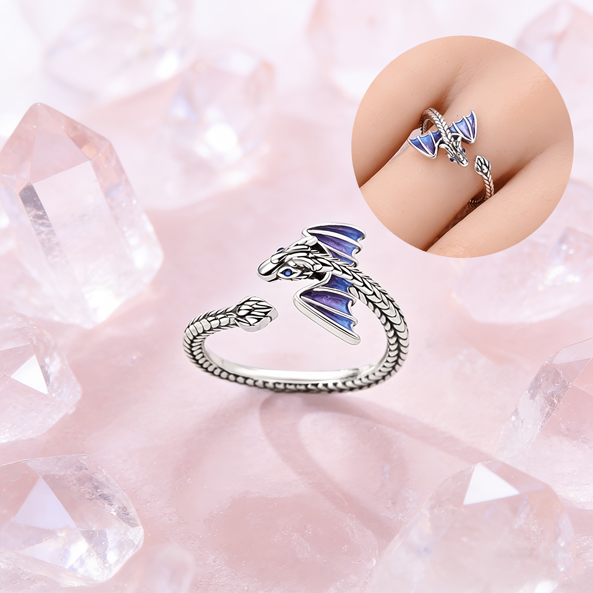 E-shop versilberter Damen Feuerdrachen-Ring, prächtiger Ewigkeitsring, stapelbare Ringe, einfache stapelbare Fingerringe, Verlobungsring,