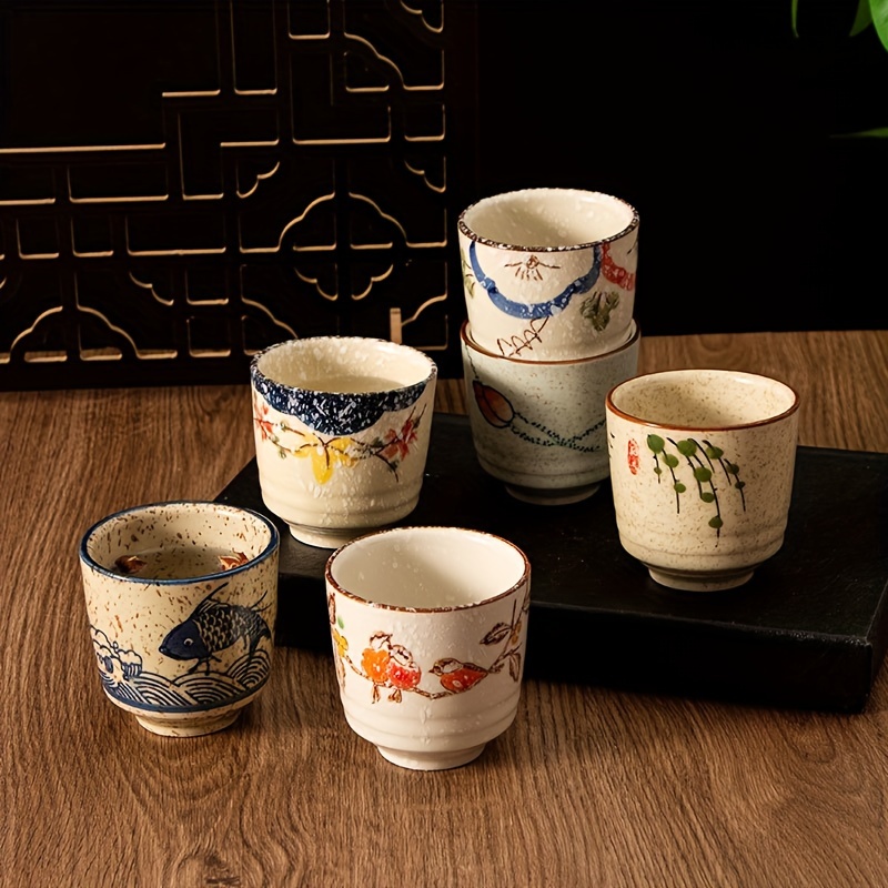 

6pcs, Underglaze Color Ceramic Teacup Hand-painted, Kung Fu Teacup Tea Set New Chinese Suitable For Home, Hotel High Teacup, Beverage Cup