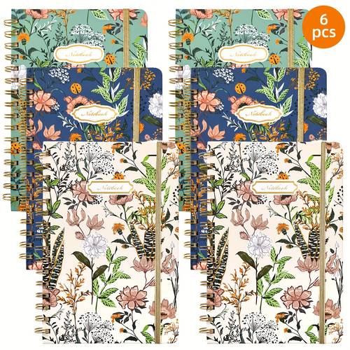 tmnk 6 pack journals 5 7 8 5in notebooks with floral designs hardcover spiral notebook 160 pages college ruled for home gifts