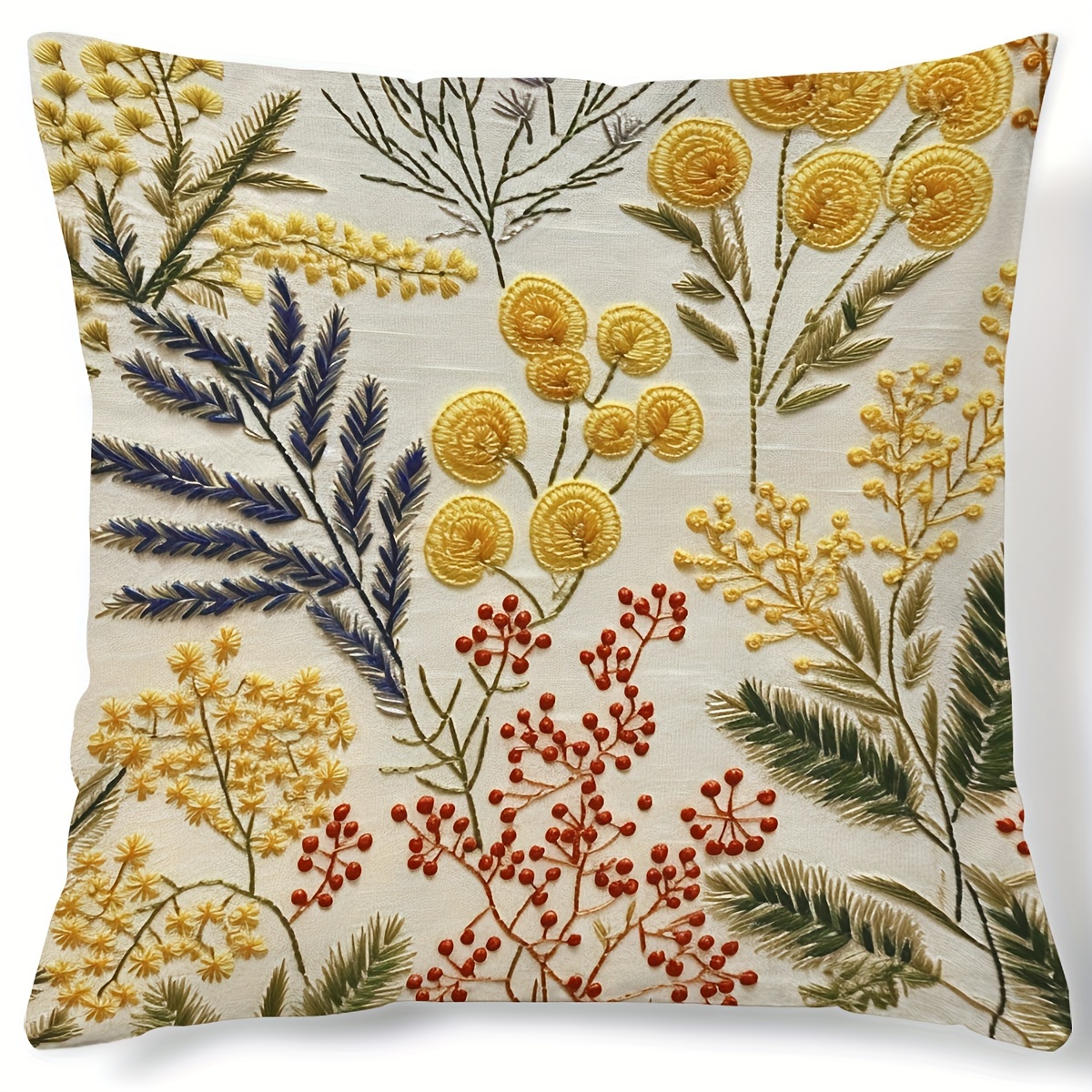 

1pc Botanical Floral Pattern Digital Print Pillow Cover, Contemporary Style, Square Cushion Case For Home Decor, Sofa & Chair Accessory, 18x18 Inches