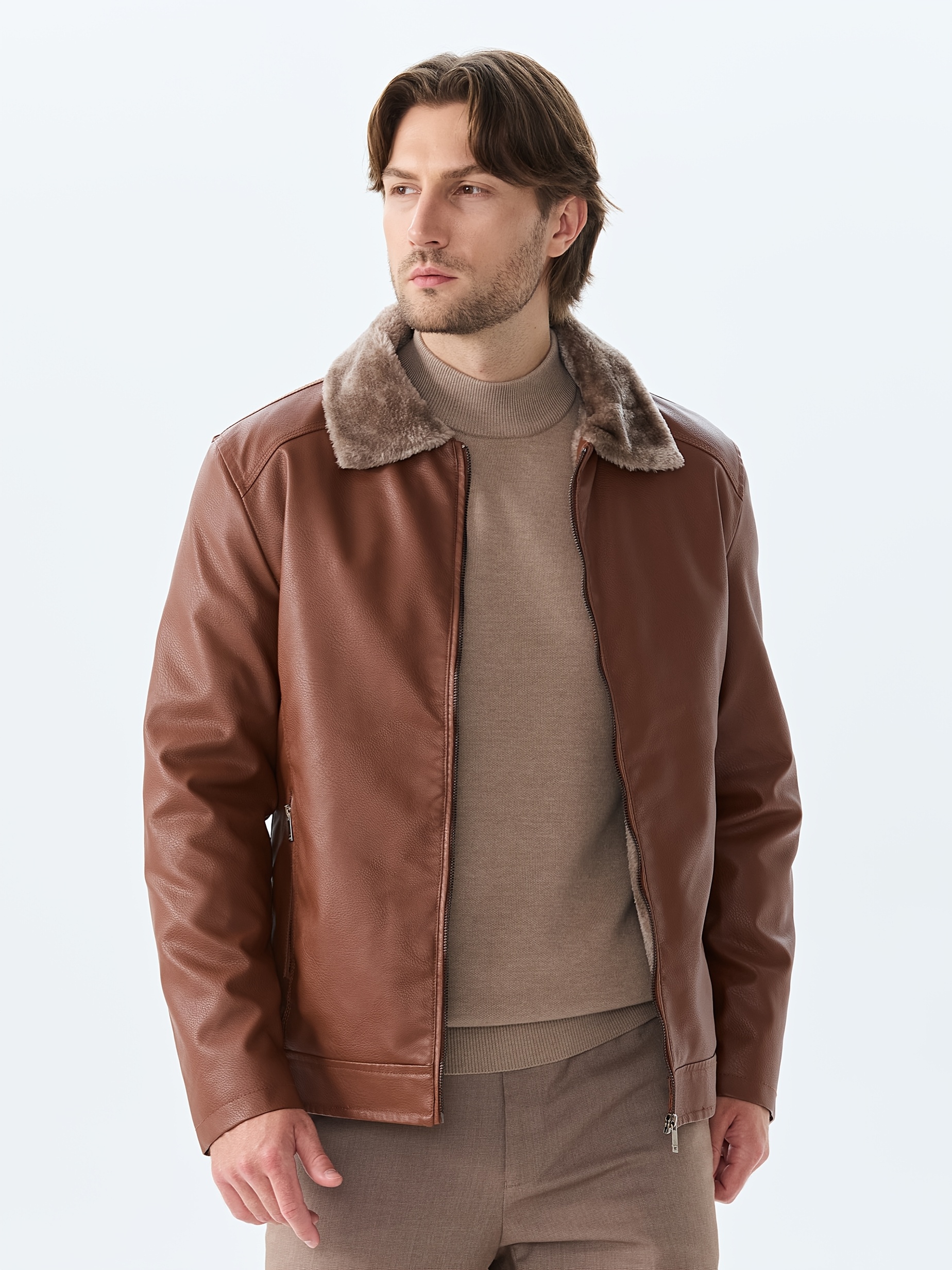 sophisticated style mens warm black pu leather jacket Temu Slovakia