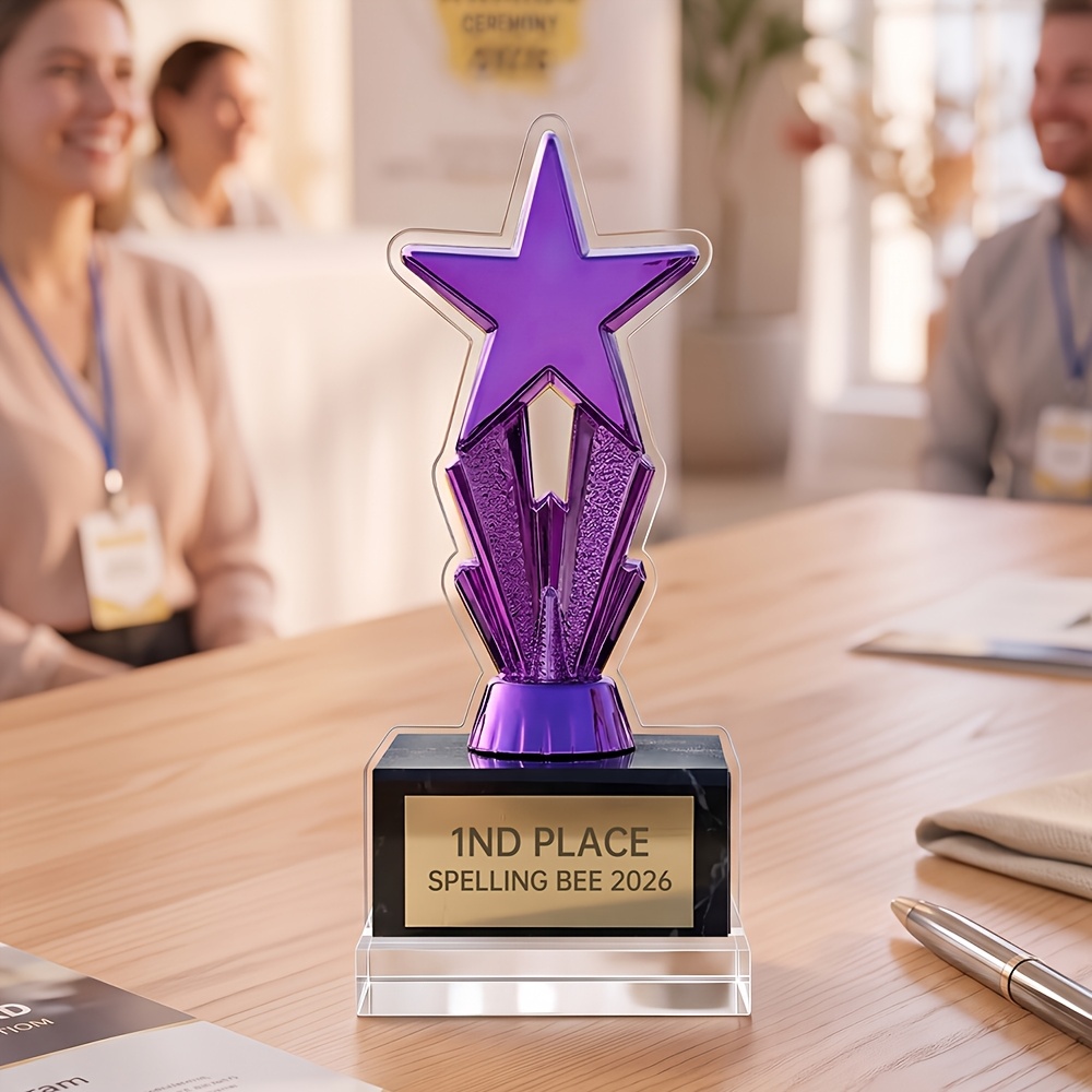 TEMU Personalized Star Trophy Suitable For Competitions, , Contests - Custom Laser Engraved Name/date/text, Multicolor Award Plaques For Prize