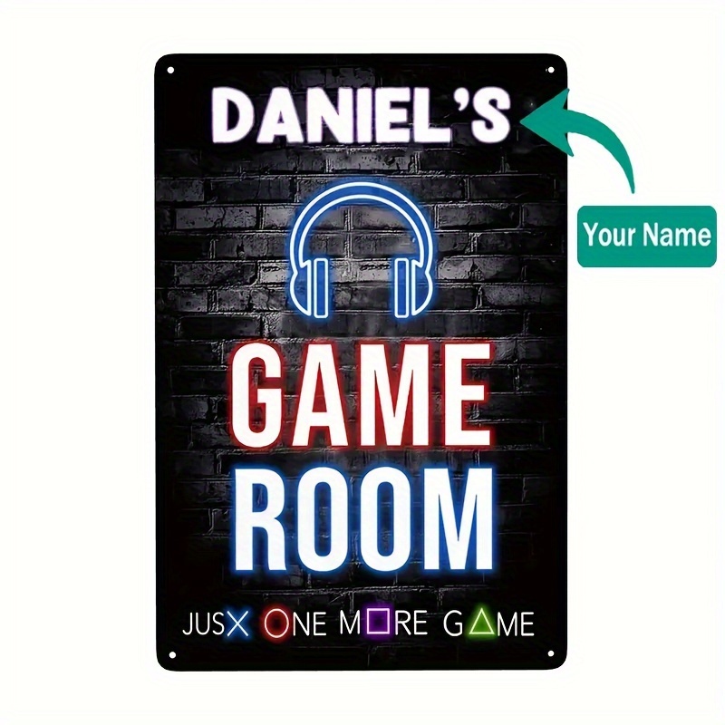 

1pc Personalized Aluminum Gamer Room Sign - Art Name Plaque For Gaming Enthusiasts, Wall Hanging, Multipurpose, No Electricity Required, Waterproof & Weatherproof - 12x8 Inch Customizable Decor