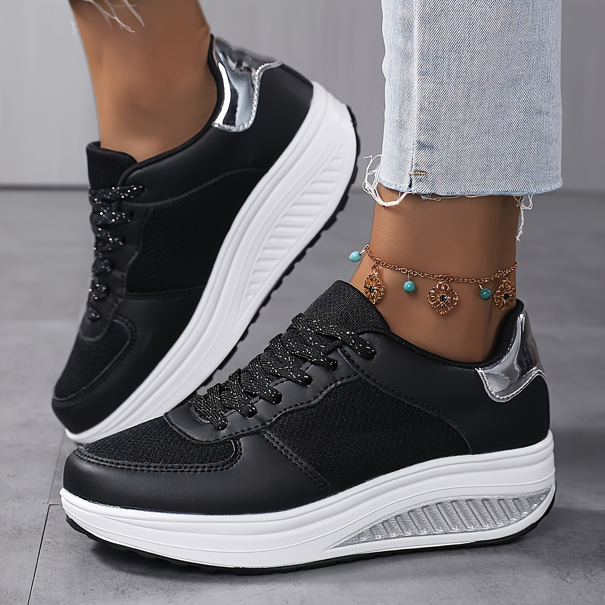 TEMU Sneakers, Running Shoes, Glossy Thick-soled Height-increasing Platform Outdoor Sports Elegant
