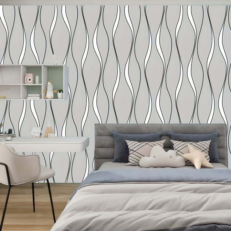 TEMU 1 Rouleau de Papier Peint Décoratif Auto-Adhésif à Ondulées, Sticker Mural Amovible Colle pour Chambre à Coucher Salon Rénovation de Maison