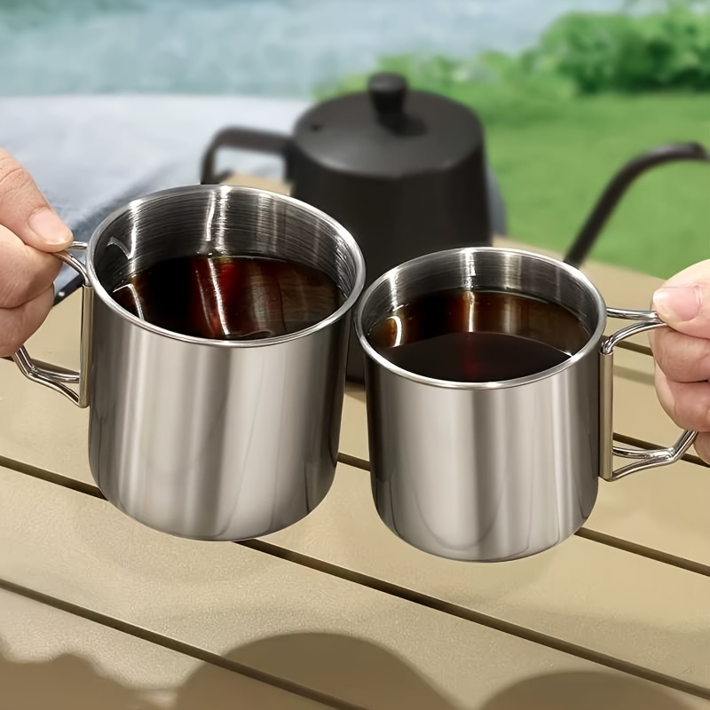 2pcs304 Stainless Steel Outdoor Folding Cup, Camping Kitchen Utensils, Hiking Water Cup, Portable Storage Drinking Cup, Mug Set
