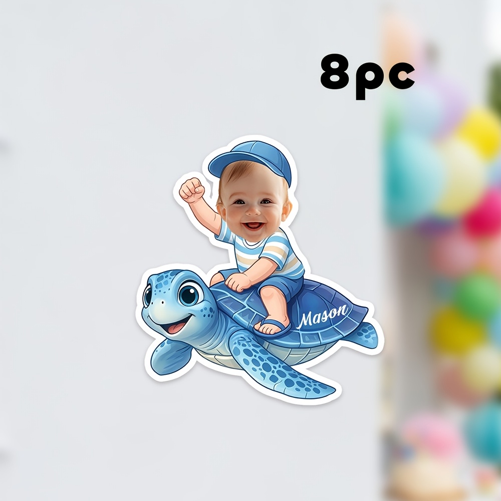 TEMU 8pcs Bannière Tortue Visage Personnalisée, Guirlande de Personnalisée avec Photo et Nom, Décorations d'Anniversaire Tortue Marine Sous-Marine,