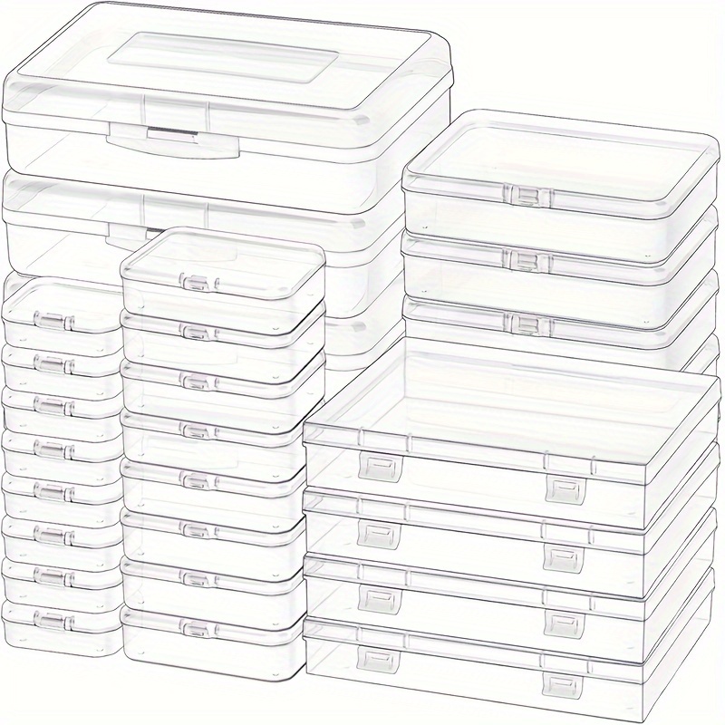 

28 Pack Of Clear Plastic Storage Boxes With Hinged Lids: Rectangular Mini Containers For Small Items, Art Crafts, And Jewelry Projects