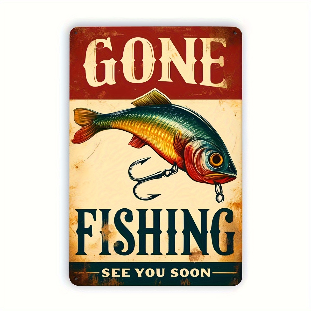 

Go Fishing" Themed Aluminum Metal Sign - 8x12 Inches, Perfect For Farmhouse, Manor, Poolside, Reservoir, Living Room, B&b & Outdoor Decor