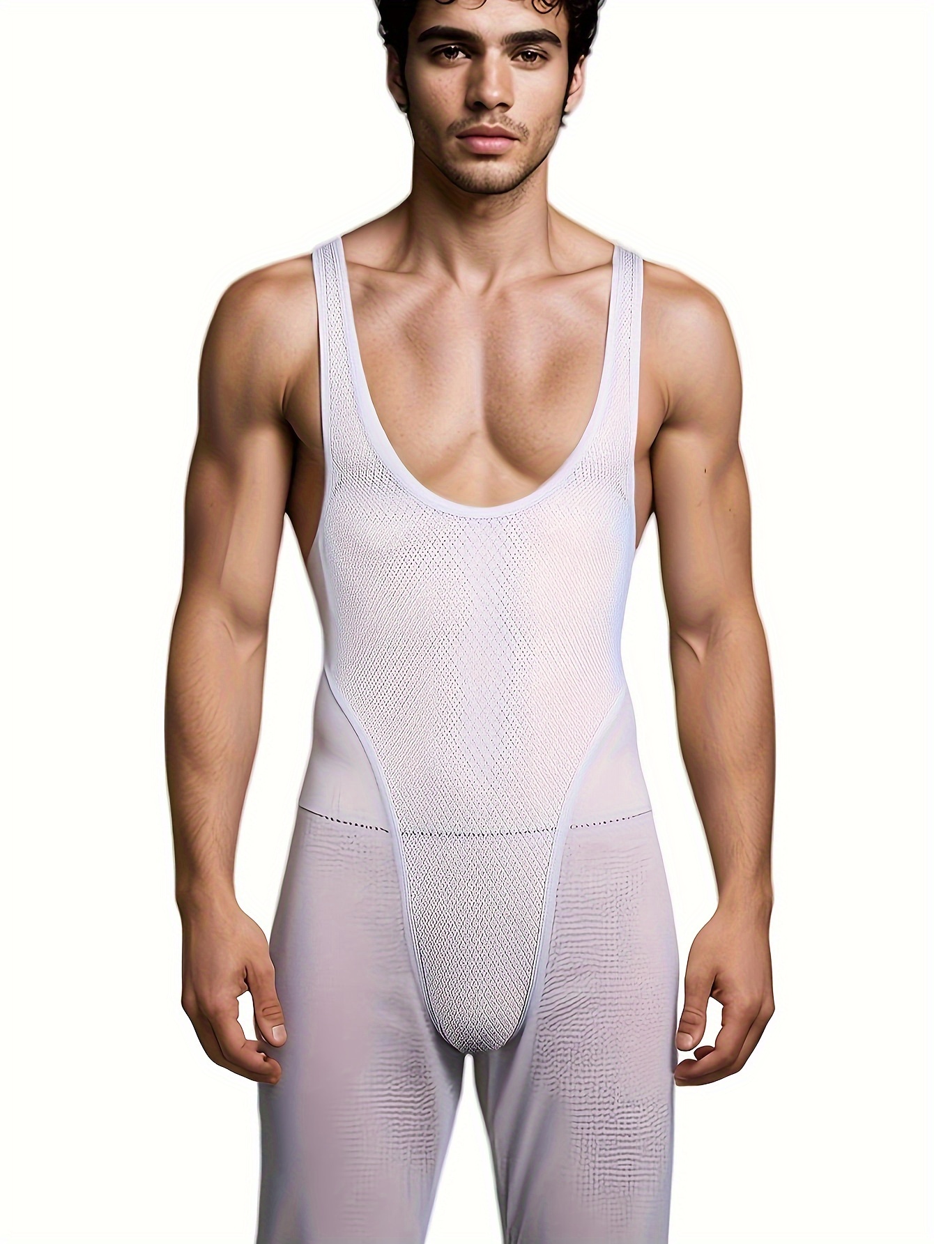 Fashion Mens Transparent Mesh Bodysuit Novelty Camouflage Printing Splice  Jumpsuit Sexy Male Bondage Lingerie Underwear214A From Ai808, $19.28