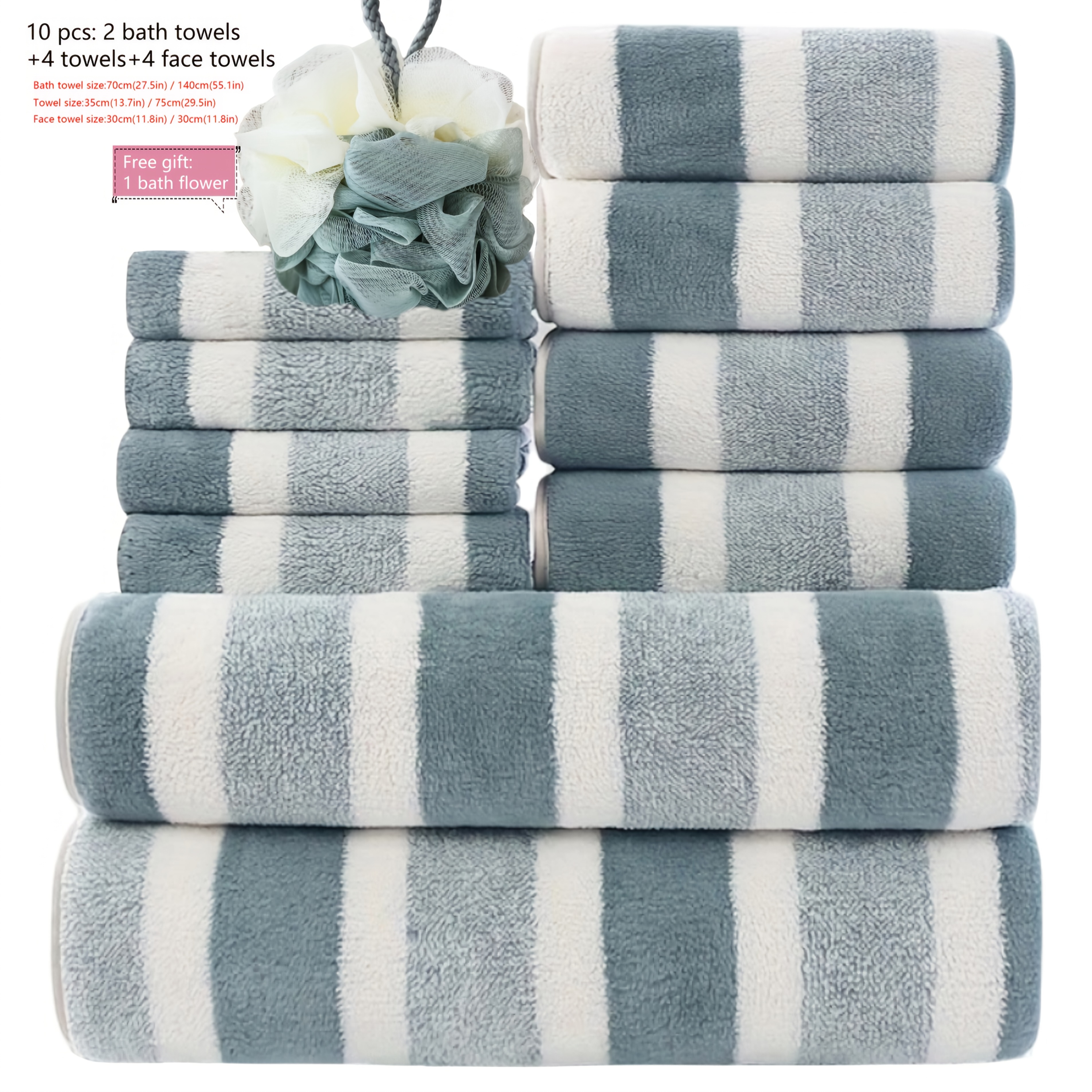 TEMU 6/7/10/11pcs Towel Set, Soft, Absorbent, Quick-drying, Combination, With Hanging Loop | | , Suitable For Beach, Camping, Spa, Bathroom, Etc. ,