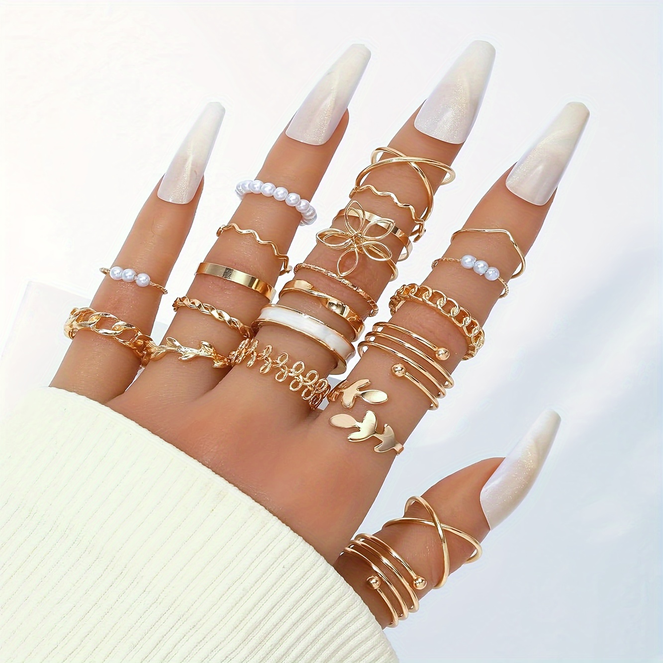 22-Piece Fashion Stackable Rings Set, Vintage Punk Style, Faux Pearl Inlays, Versatile for Daily Wear, Parties, Casual Vacation, Perfect Gift for Women, Zinc Alloy, Heart Theme, All-Season Accessory