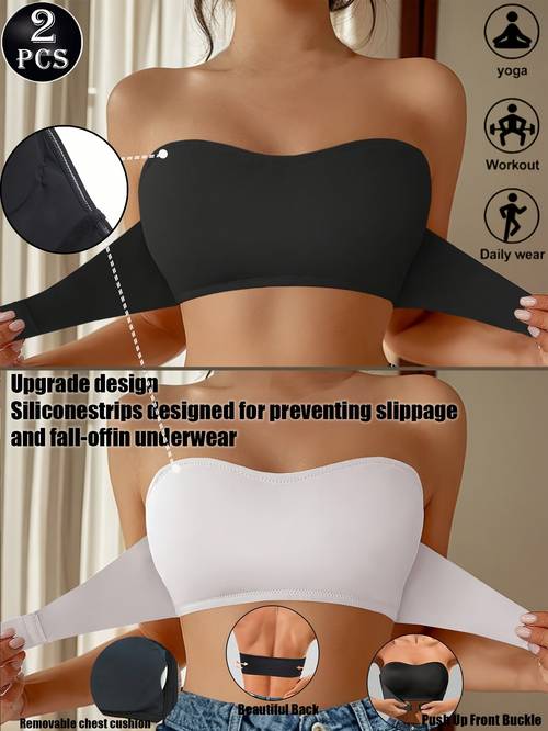 2pcs strapless bandeau bras tube top front closure wireless bra summer traceless bras bra comfy push up bra womens smoothing backless tube woman underwear bralette brad