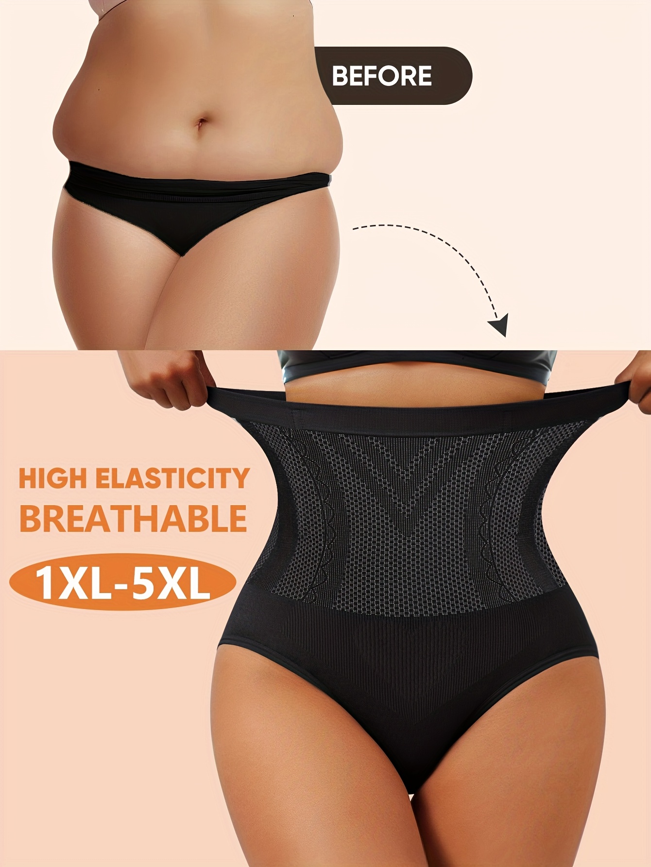 MEIYATING Plus Size High-Waist Shaping Pants for Women - Seamless, Tummy Control, Breathable Mesh Fabric, Solid Color Black, Elegant Style, Hand Washable - XL-5XL, Plus Size Pants