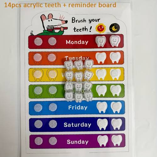 Different Material Teeth-Shaped Accessories , Cartoon Design Toothbrushing Reminder Clock with Daily Checklist, Toothbrushing Record Stickers, and Cute, Good Brushing Habits, , Make Brushing a Joy |