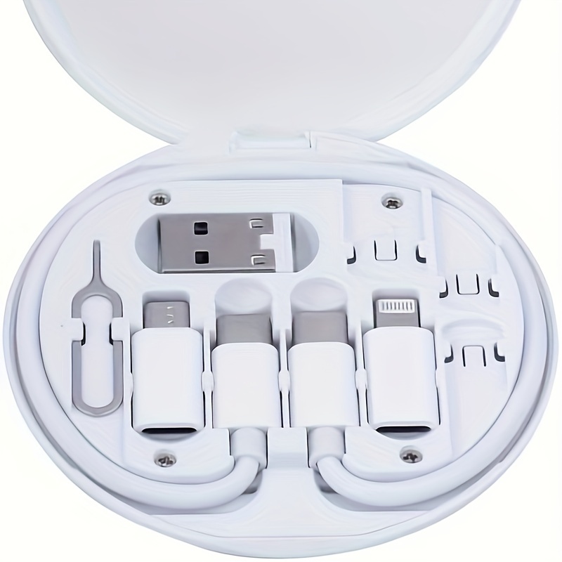 LYFNLOVE Multi-USB Charging Adapter Kit - Compact &amp; Versatile, Includes USB A &amp; Type C to Micro/Type C Converters, Data Transfer &amp; Card Storage, with Phone Holder Integration, Sleek White Oval Design for Modern Tech Enthusiasts