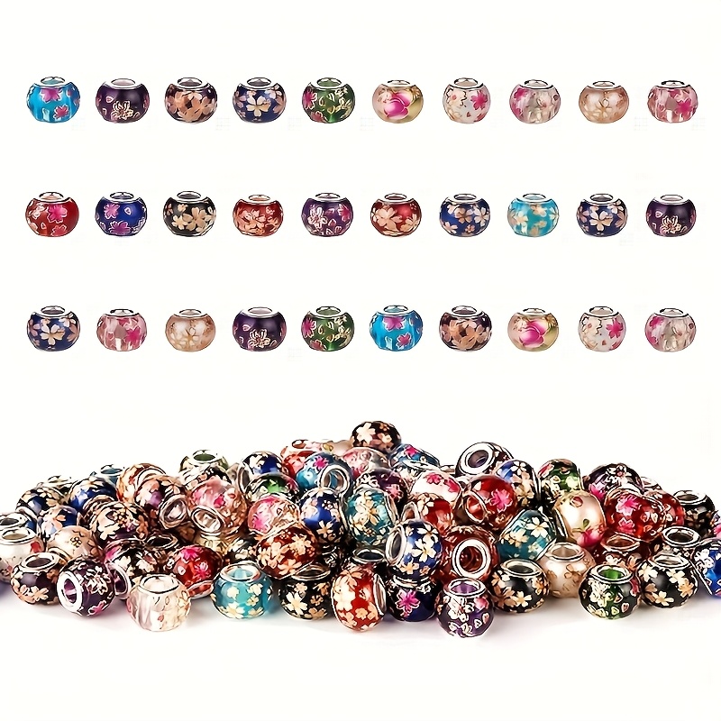TEMU 50pcs Bohemian Beads With Large Holes Ideal For Projects Featuring Vibrant Floral And ; Perfect For Bracelets, Necklaces, Crafts, And Jewelry