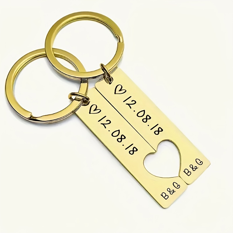 2pcs Custom Engraved Stainless Steel Keychains, Romantic Gift