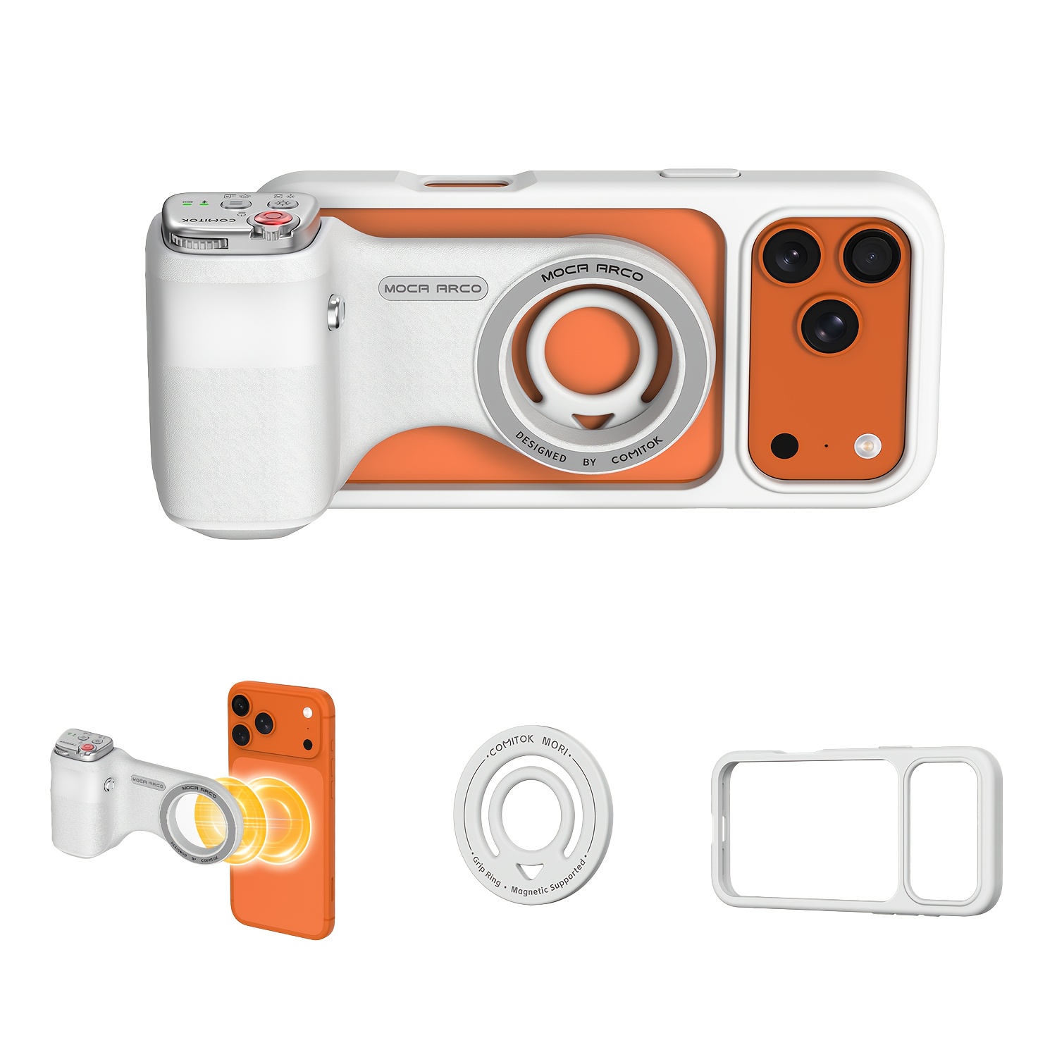Image of Comitok Upgraded White Magnetic Phone Stand, 3-in-1 Grip++case(with Superior Heat Dissipation) Magsafe 17 Pro Max, Magnetring For , Ergonomic Thumb Rest, Anti-shake, For Vlogs/live/photography