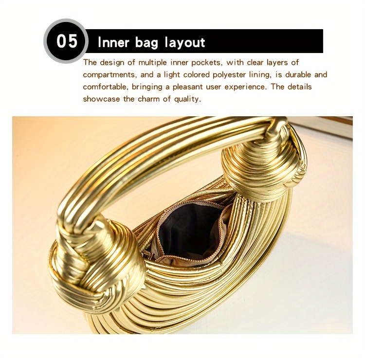 Glossy Trendy Design Sense Handmade Dumpling Bag Hand-Held Crossbody Bag Knotted Rope Noodles Bag Fashionable Personality Female Bag
